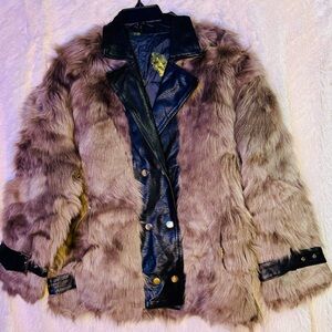 🤎 Rare Boutique Vintage Double-Breasted genuine Leather & Fox Fur Bomber NWT XL